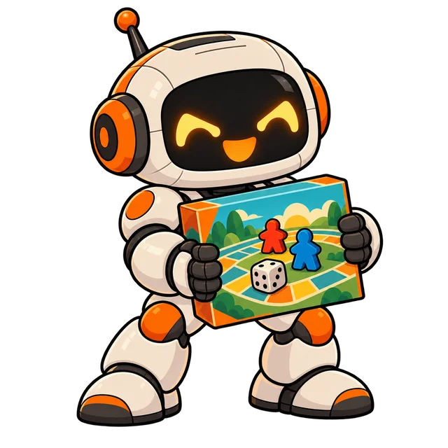 Maskotka Konsole i Gry — robot z grą planszową