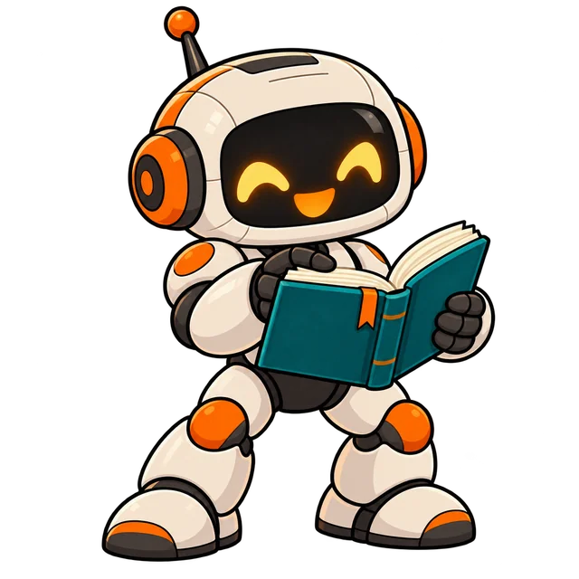 Maskotka Konsole i Gry — robot z otwartą książką