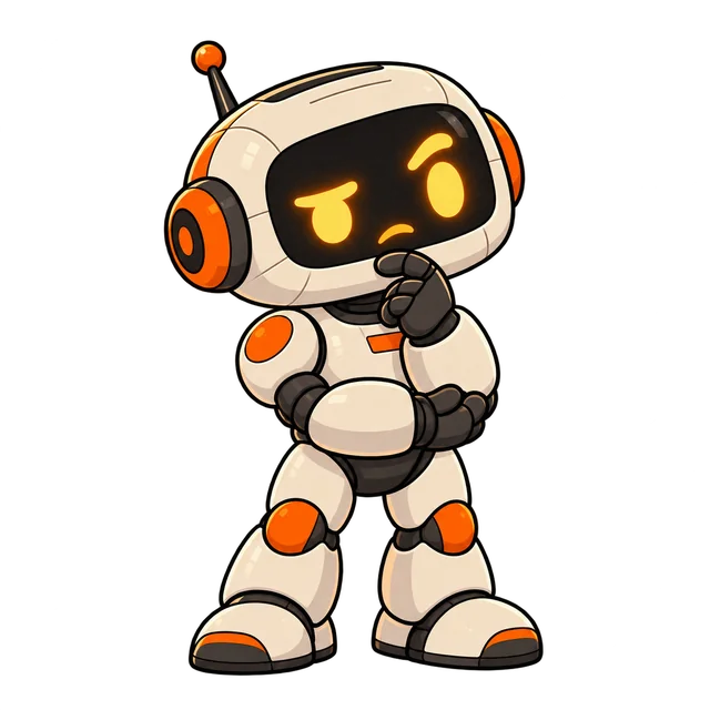 Maskotka Konsole i Gry — zamyślony robot